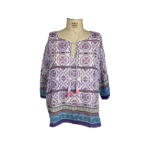 Aratta Silent Journey purple cotton geometric tribal print blouse sz S